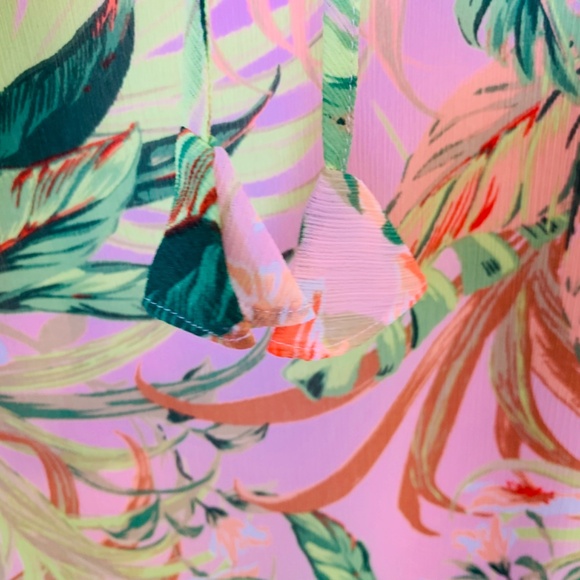 J.Jill Pink Floral Tunic Top Size Medium PETITE Bell Sleeve Tropical Boho Beach - Picture 5 of 14